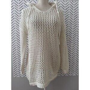 Nicole Miller Artelier Cream Crochet Hoodie Women's Size Medium‎ Boho Festival